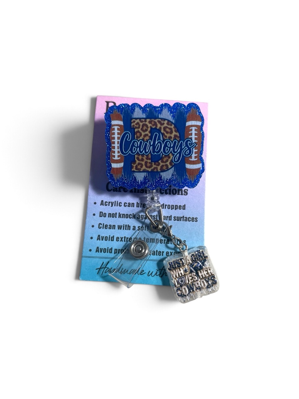 Cowboys Blue Leopard Badge Reel with Silver Charm